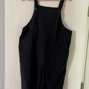 Women’s Navy Cotton Linen Adjustable Straps Jumpsuit Casual Size Large Pockets